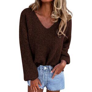 Sweaters for Women Fall 2025 Oversized V Neck Cozy Cute Casual Long Sleeve Knit